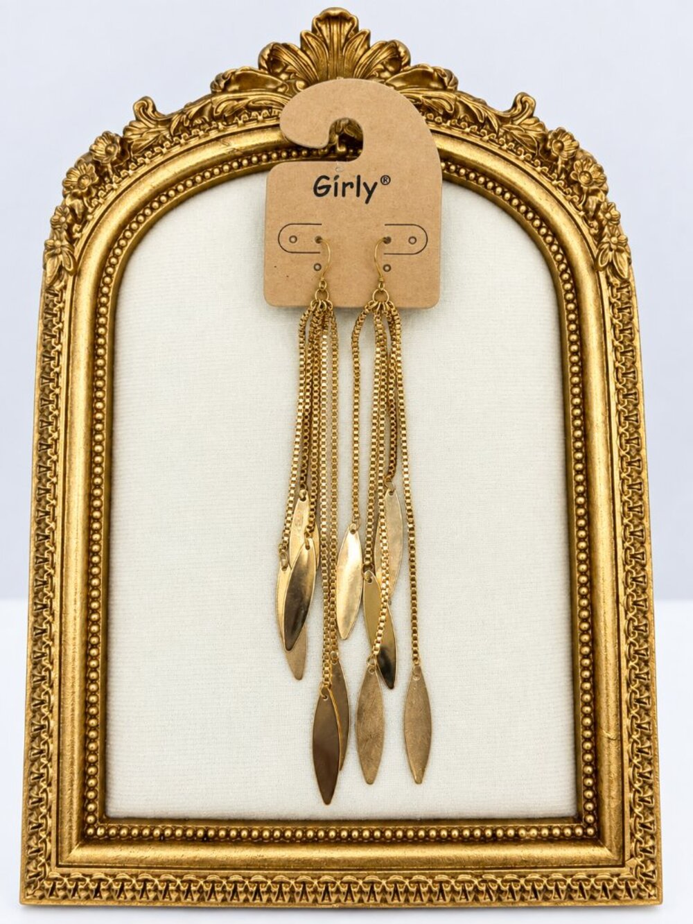 Girly Gold Tone Long Chain Tassel Dangle Earrings NWT